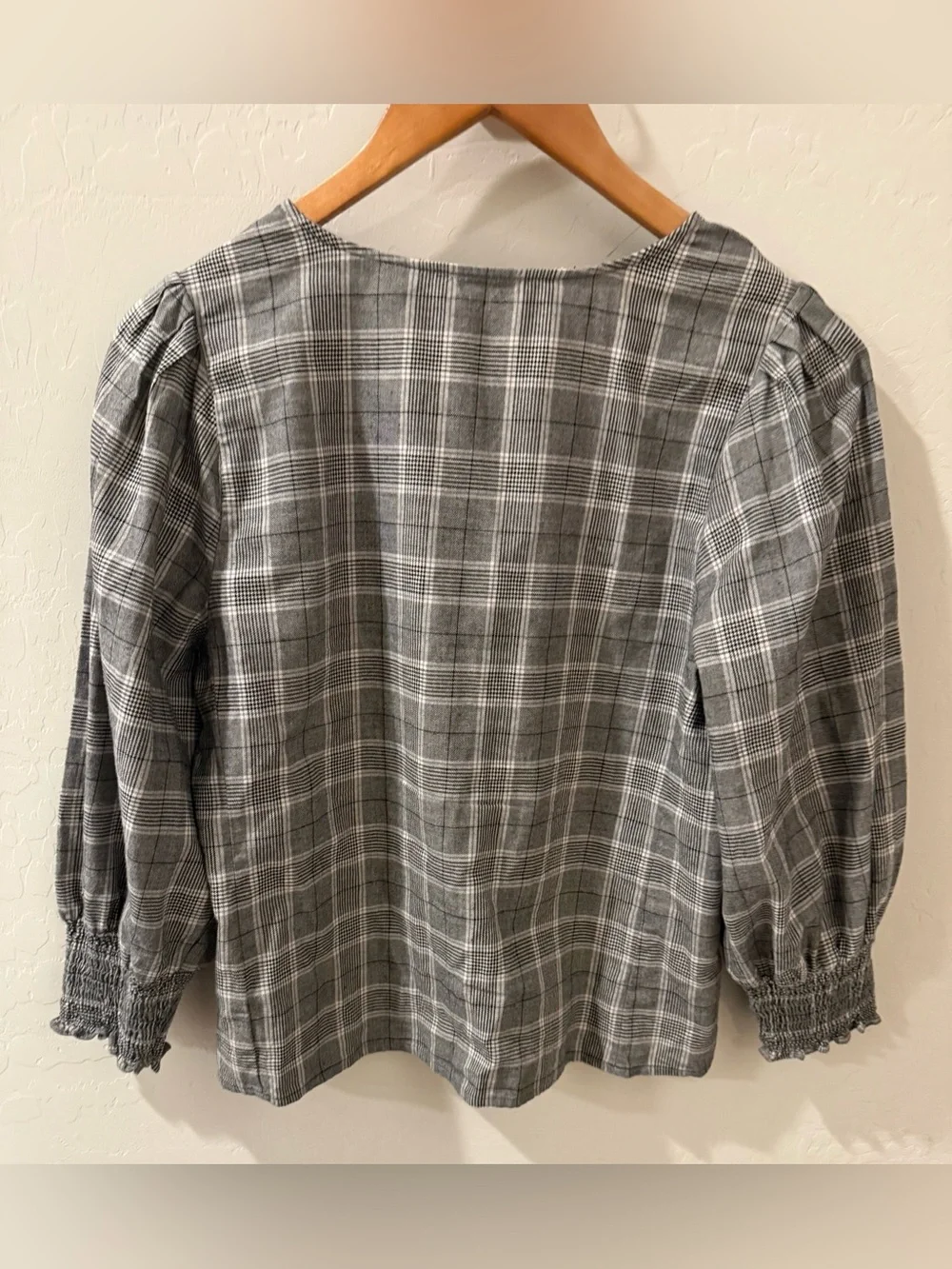 Madewell Plaid Smocked-Cuff Button-Front Shirt Size 4